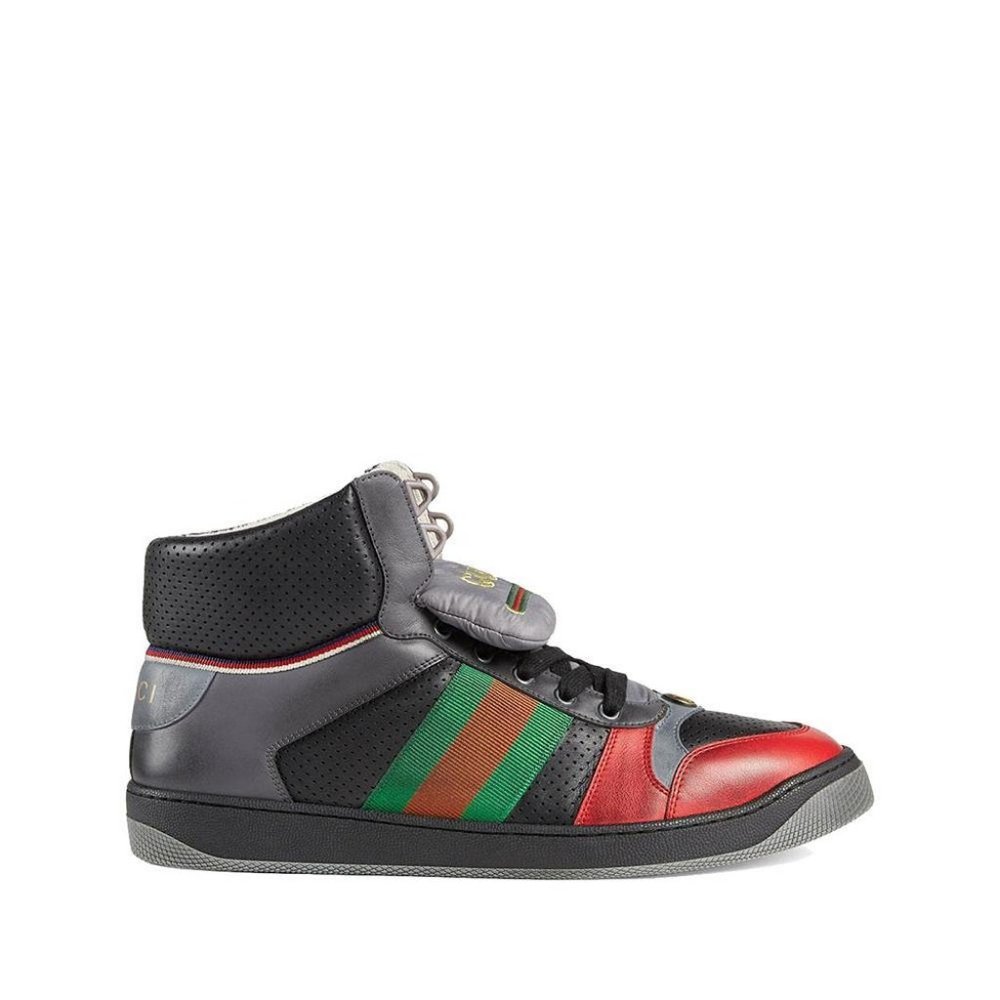 Gucci Men's Screener Leather High-top Sneakers Light Hibiscus Red